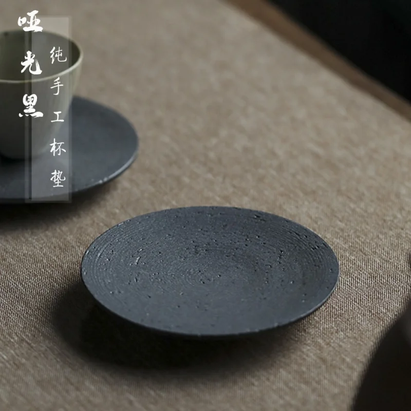 

Retro Chinese Ceramic Coaster Zen Tea Ceremony Stoneware Matte Black Cup Saucer Matte Heat Insulation Kung Fu Tea Set Tea Tastin