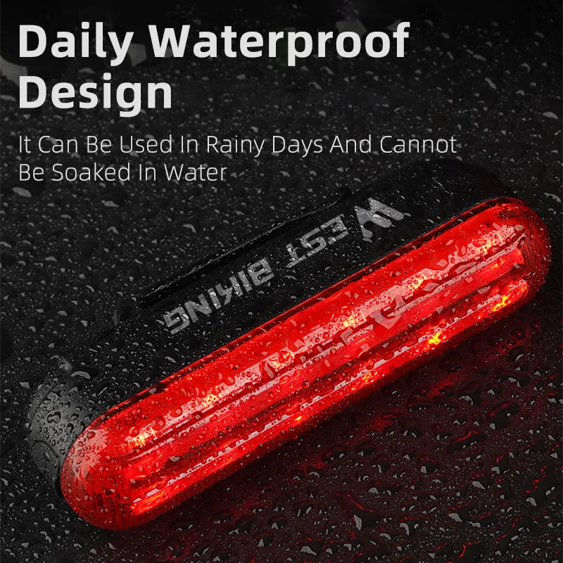 WEST BIKING Bike Taillight Laser Brake Sensing Rear Light IPX5 Waterproof USB Charging Bike Light MTB Road Bicycle Accessories