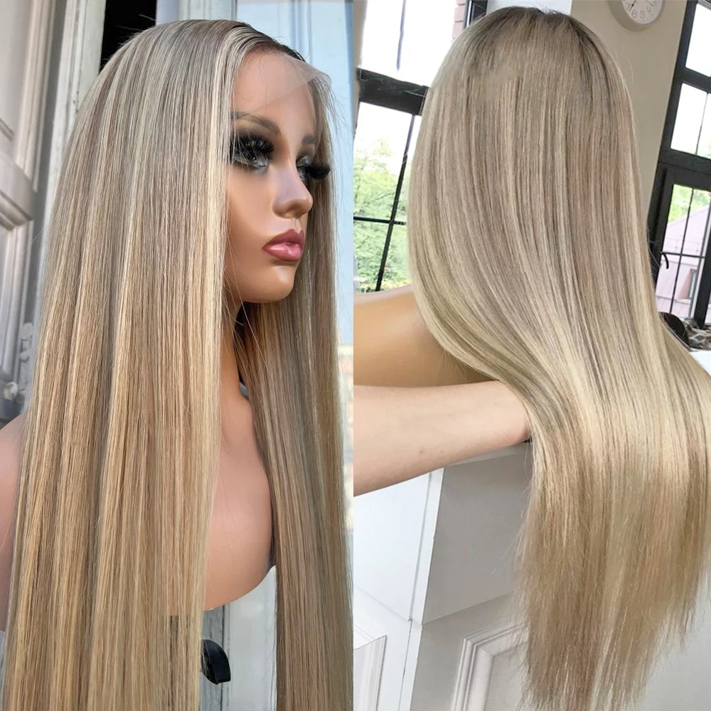 Asche Blonde Highlight Perücke Menschenhaar Hd Transparent Spitze Perücken für Frauen 13x6 Spitze Frontal Perücke Brasilianische haar farbige 360 volle lac