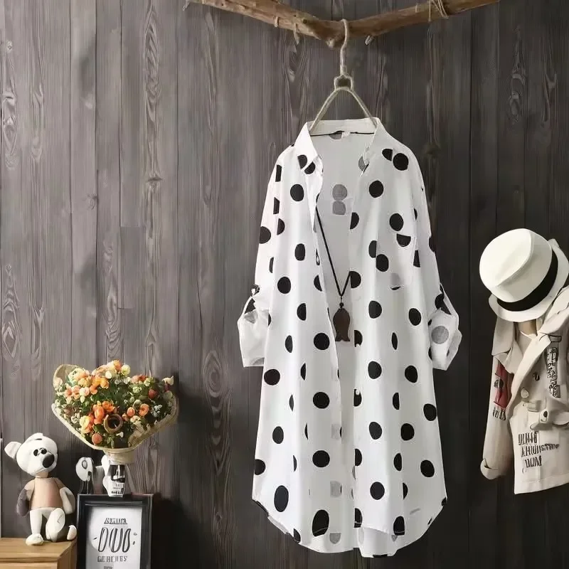 Plus Size Polka Dot Long Sleeve Shirt Classic Button Front Design Stylish Women's Comfortable Casual Wear New Style 3