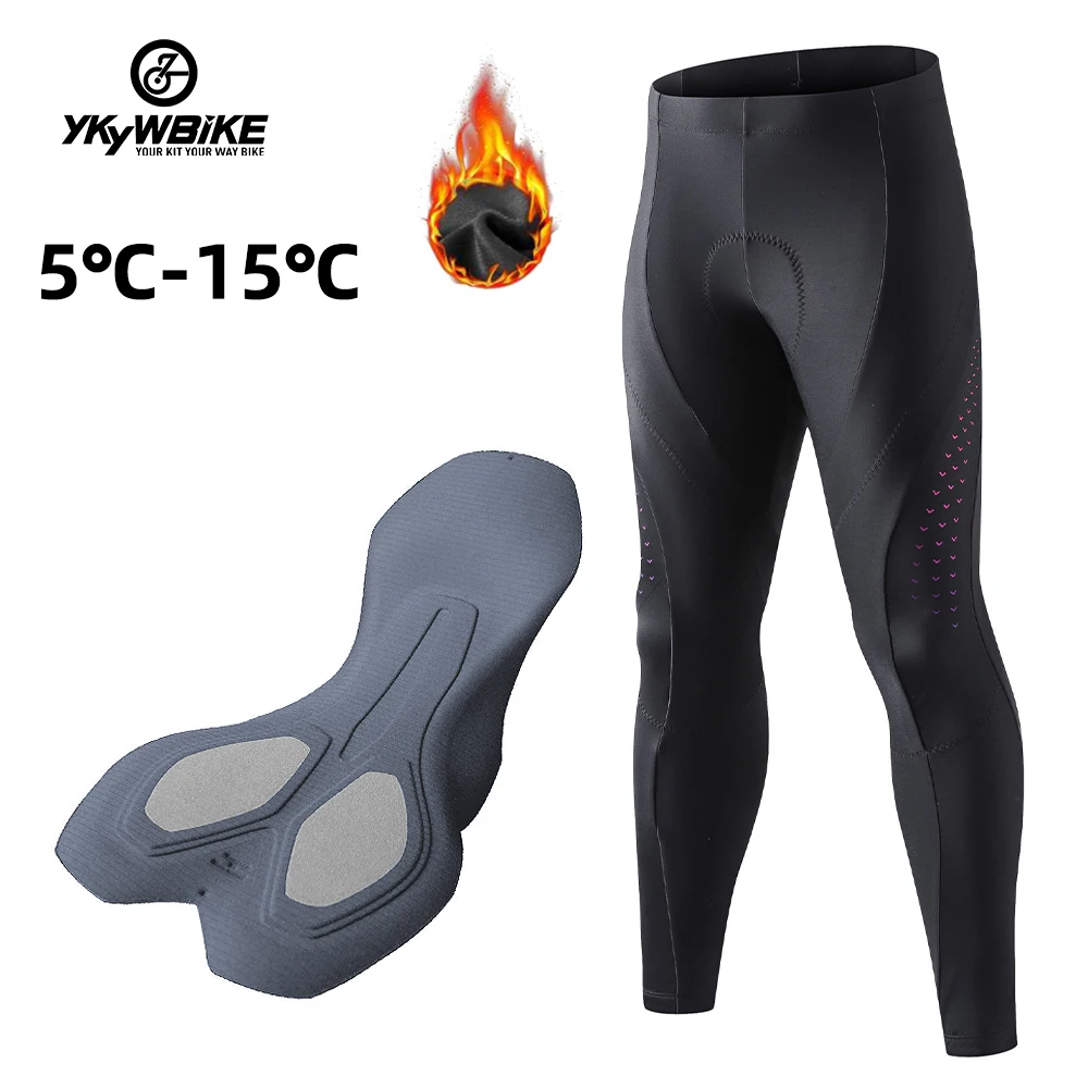 YKYWBIKE Men Cycling Fleece Long Pants Trousers Winter Breathable Mountain Bike Men's Riding Bicycle Tights 5-15 Degree