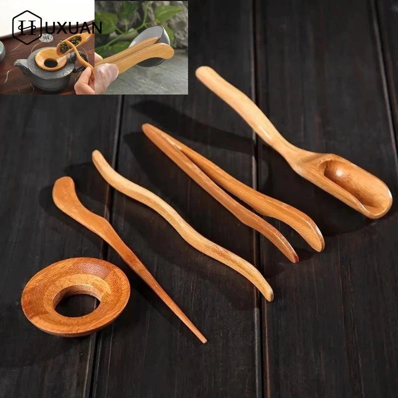 5 Pcs/set Gongfu Tea Ceremony Utensils Set Bamboo Teaspoons Tea Needle Tweezer Clips Strainer Tong Tube Teaware Ancient Art Tool