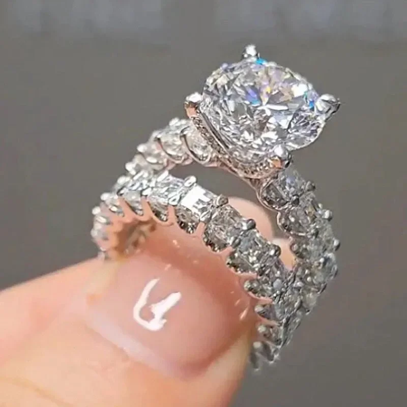 2-piece Set of Women's Design Sense, Women's Fashion Jewelry Accessories, Luxurious Four Claw Inlaid Zircon Sparkling Ring,