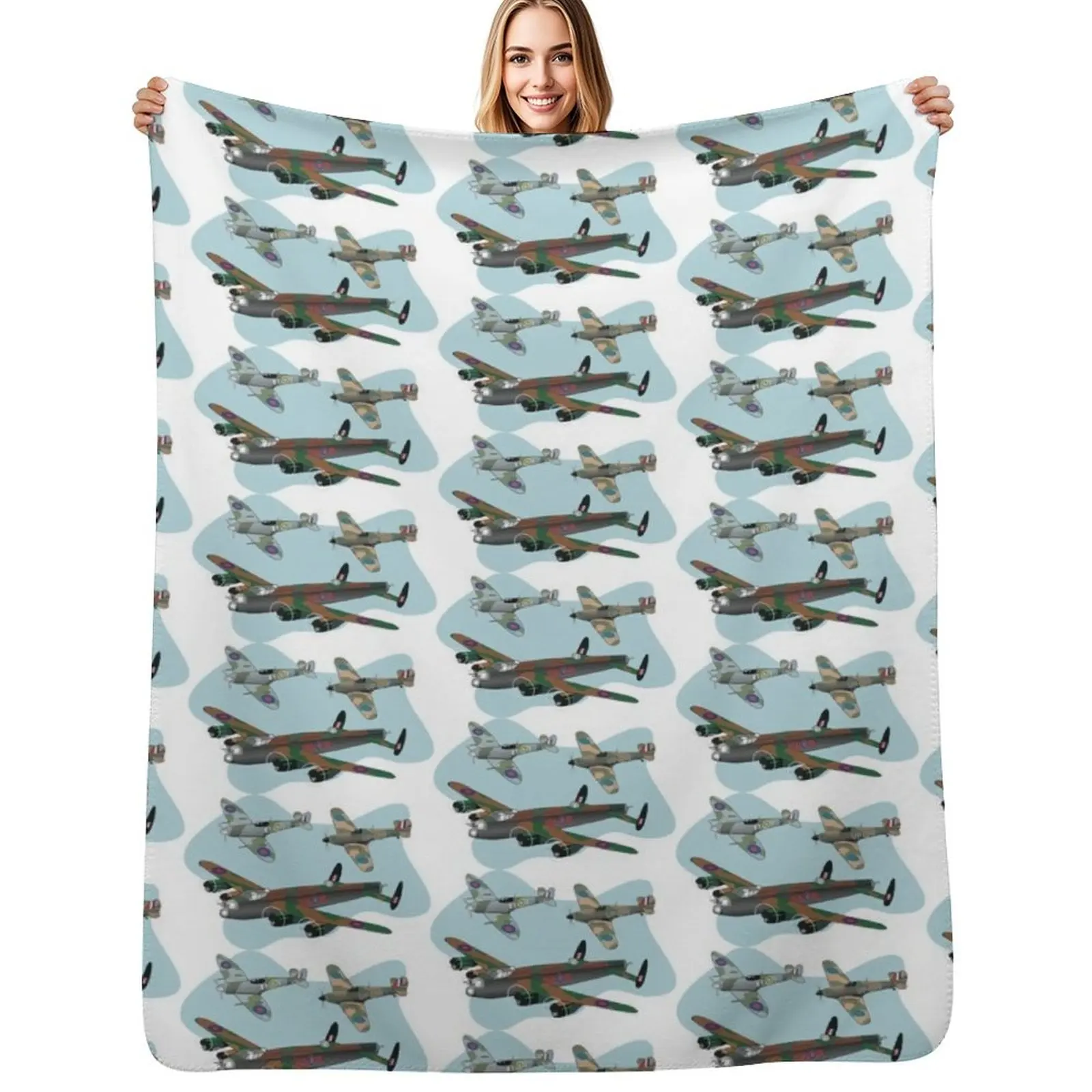 

Battle of Britain Flight - Lancaster, Spitfire and Hurricane Throw Blanket Sleeping Bag Comforter Loose Blanket