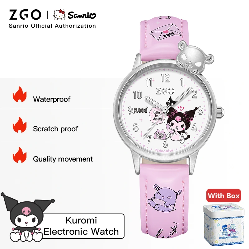 Original ZGO X Sanrio Kuromi Children's Watches Kids Waterproof Luminous Quartz Watch Student Wristwatch For Girls Gift 273