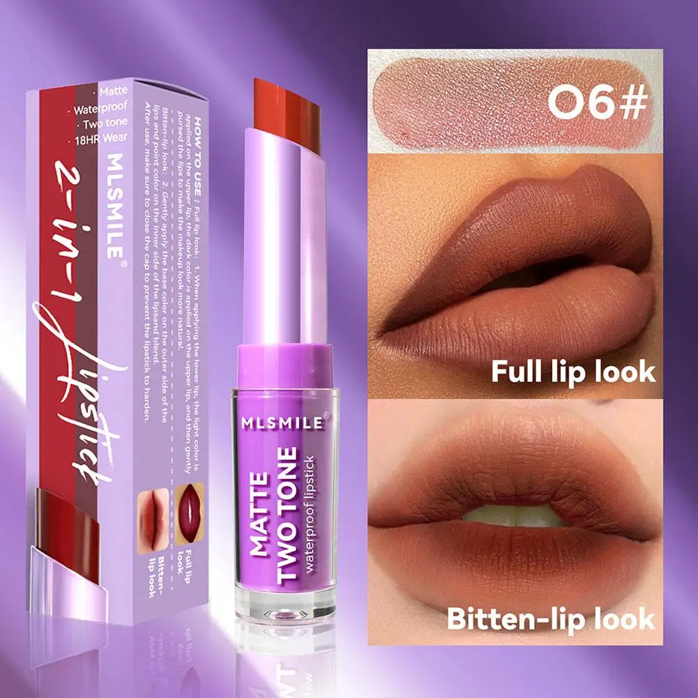 1pc Two-tone Lipstick Long Lasting Moisturizing Matte Cup Diamond Pearlescent Makeup Red Lips Lip Tint Non-stick Sexy Water A7f1