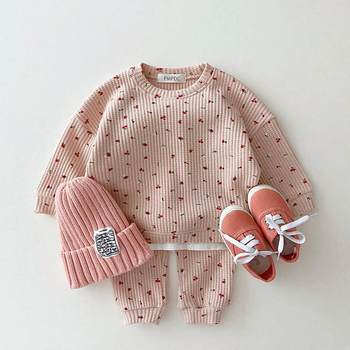 Baby Clothes Girl Autumn Newborn Sets Round Neck Fruit Cherry Print Long Sleeve Pants 2PCS Infant Suit Toddler Children Clothing