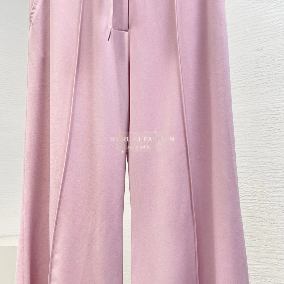 

Pink Brown Long Sleeve Turn Down Collar Jacket Tops and Pants Set 2025 Ramie