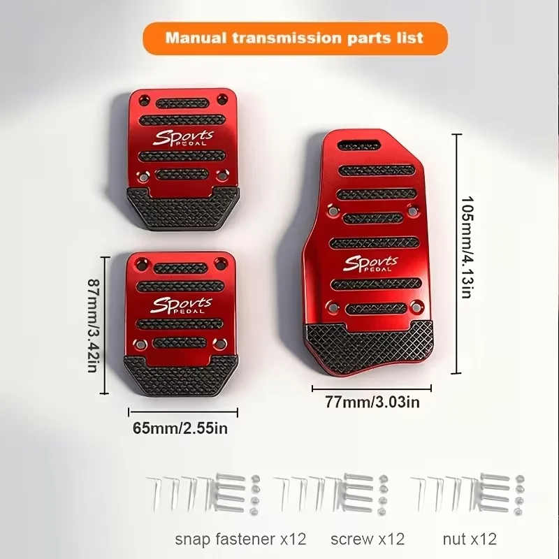 2/3PCS Car Pedal Cover Set Manual Automatic, Anti-Slip Brake Accelerator Clutch Pedal Pad, Universal Metal Interior Trim view 3