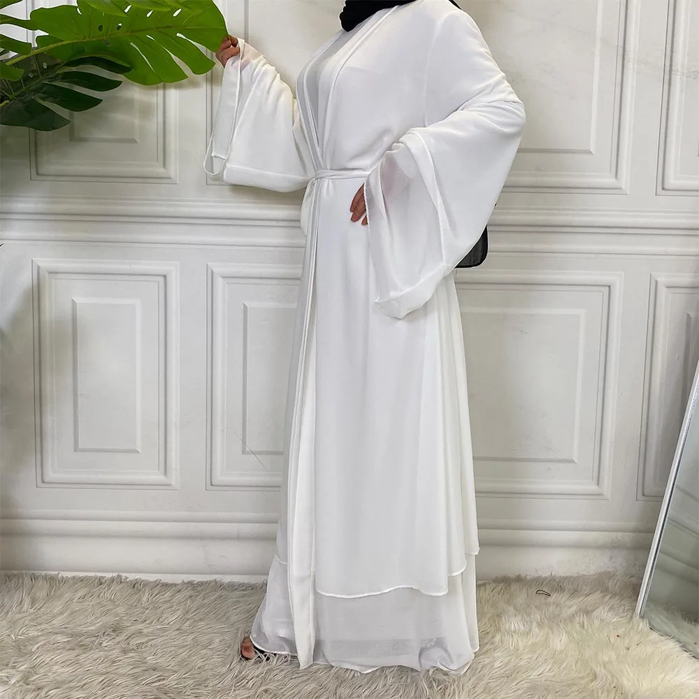 Imagem -02 - Vestido Kaftan de Chiffon Muçulmano para Mulheres Roupas Islâmicas Abayat de Duas Camadas Robe Longo Plissado Marocaína Caftan Hijab Abayas Dubai