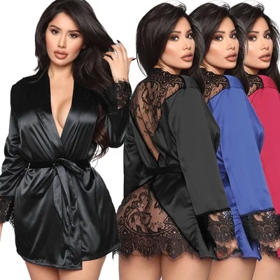 

202 Spring Sexy Lace See-tough Home Clothes Ladies' Batobe Spwear Ultra-ort Length Lightweight Polyester Fabric