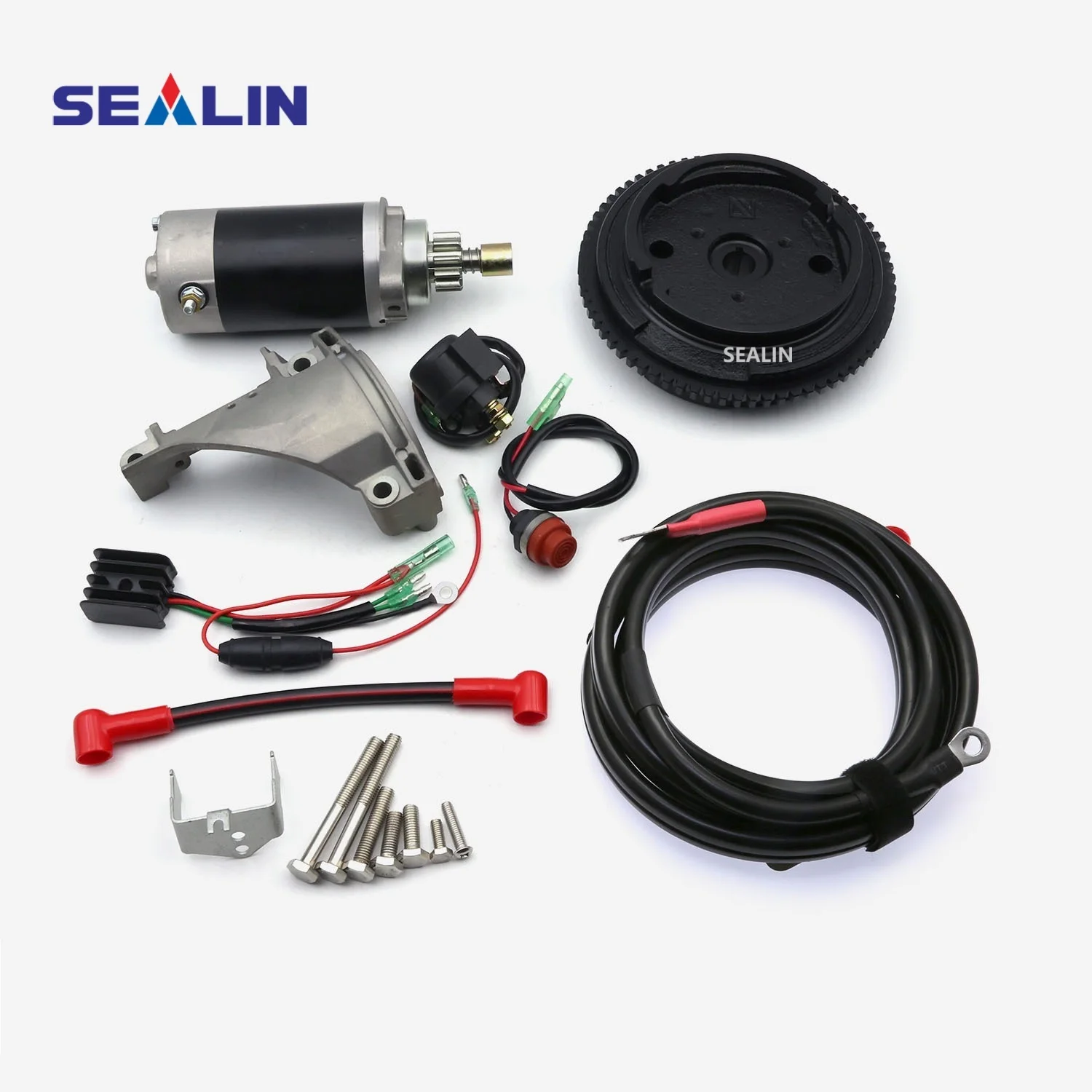 Electric Start Kit for Yamaha Parsun HIDEA 4-Stroke 9.9HP 12HP Outboard Motor Starter Motor Flywheel Charge Coil Switch Relay
