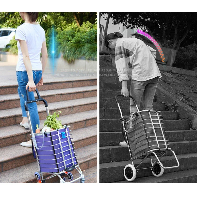 35L Stair Climbing Shopping Cart Folding Portable Aluminum Alloy Durable Lightweight Market Purchase Bag Trolley with 8 Wheels