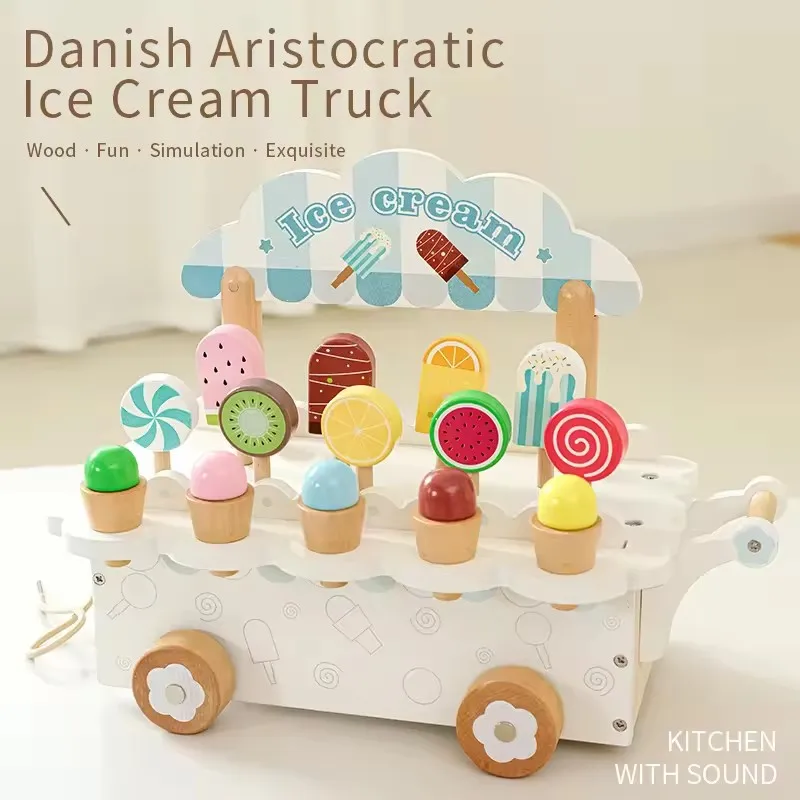Jouet de crème glacée en bois pour fille, jouets de cuisine, accessoires de cuisine, Simulation de magasin de crème glacée, jouet éducatif Montessori, cadeaux