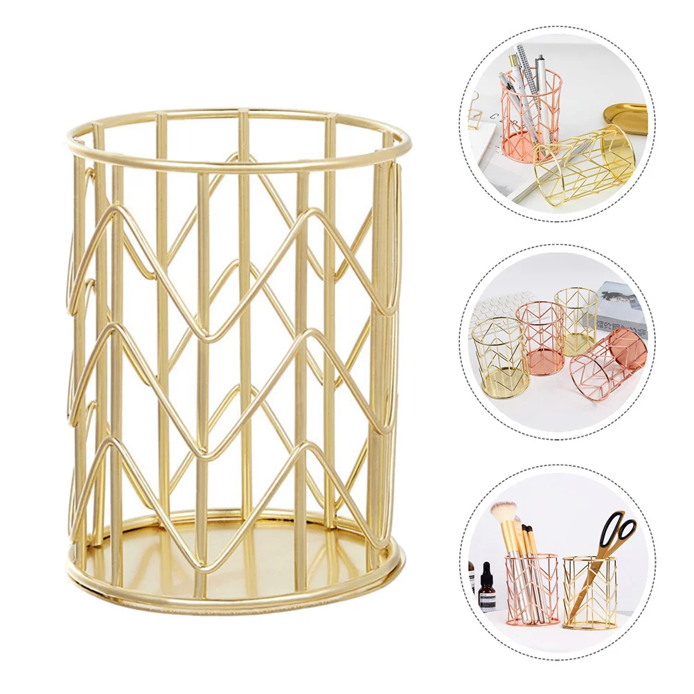 Makeup Brush Holder with Lid Wrought Iron Storage Tube Cup Multipurpose Desktop Organizer Container Nice Pens