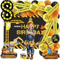 Engineering Vehicle Birthday Disposable Tableware 4D Balloon Cake Topper Banner Construction Boys Birthday Party Favors Supplies