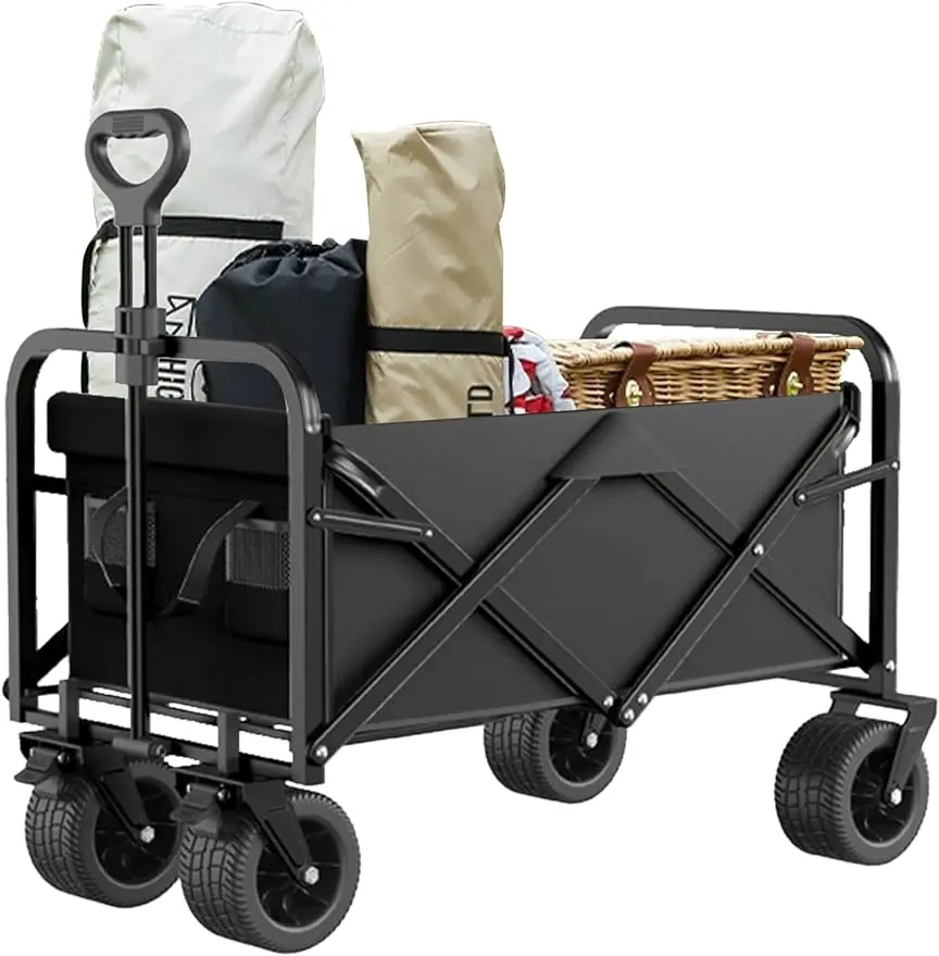 

Collapsible Folding Wagon Load 330 Lbs, Heavy Duty Utility Beach Wagon Cart for Sand with Big Wheels, Adjustable Handle