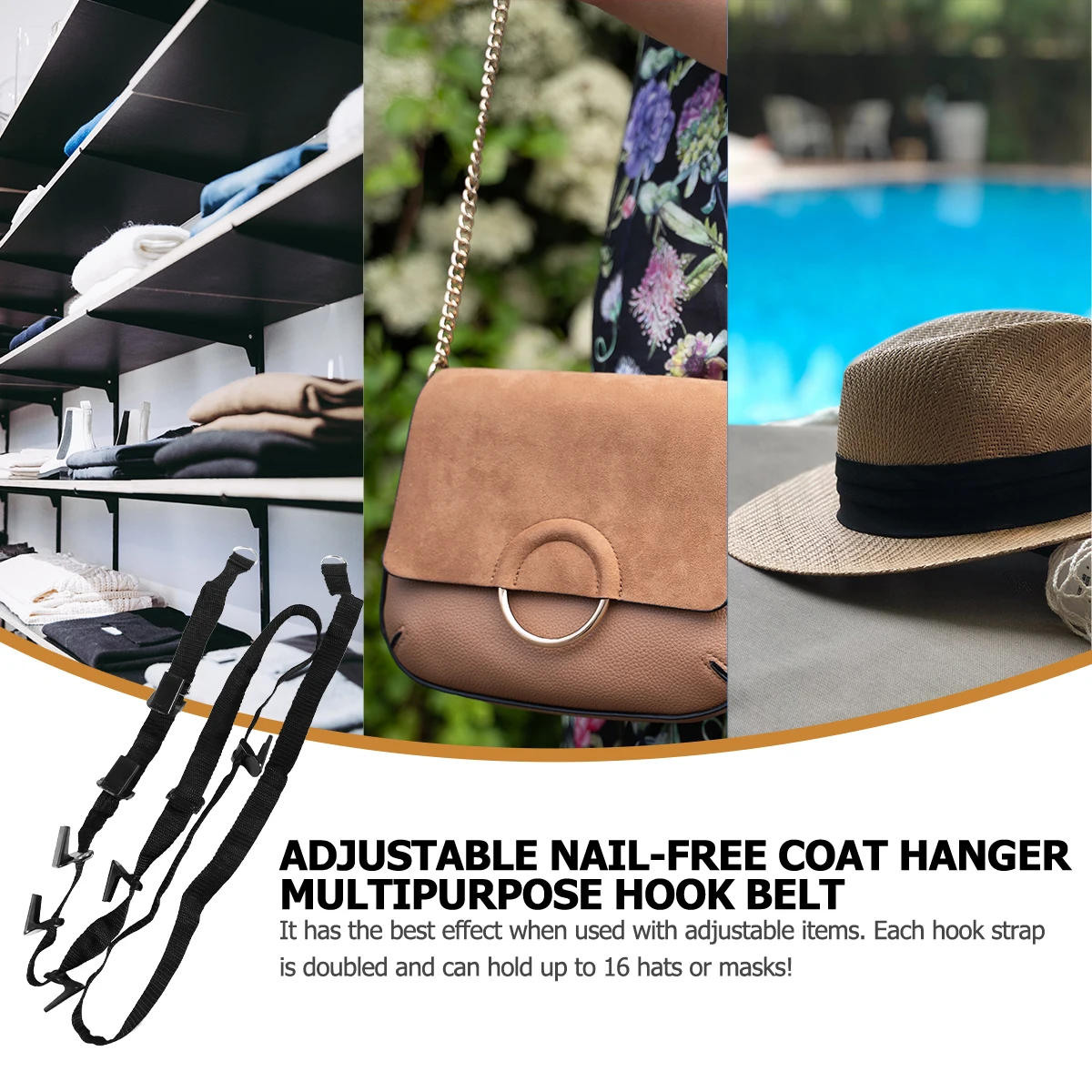 

2pcs Premium Over Door Hanger Hooks Adjustable Strap Compact Organizer Door Hat Towel Bag Hanger Storage Hooks For Bathroom