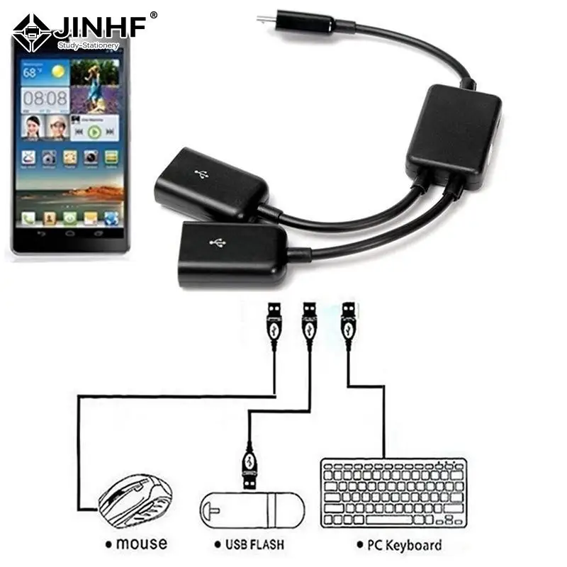 1Pcs 2in1 Micro USB Dual Host OTG Charge Hub Y Splitter Adapter Cable Tablet Black Data Cable For Android Smartphones Supply