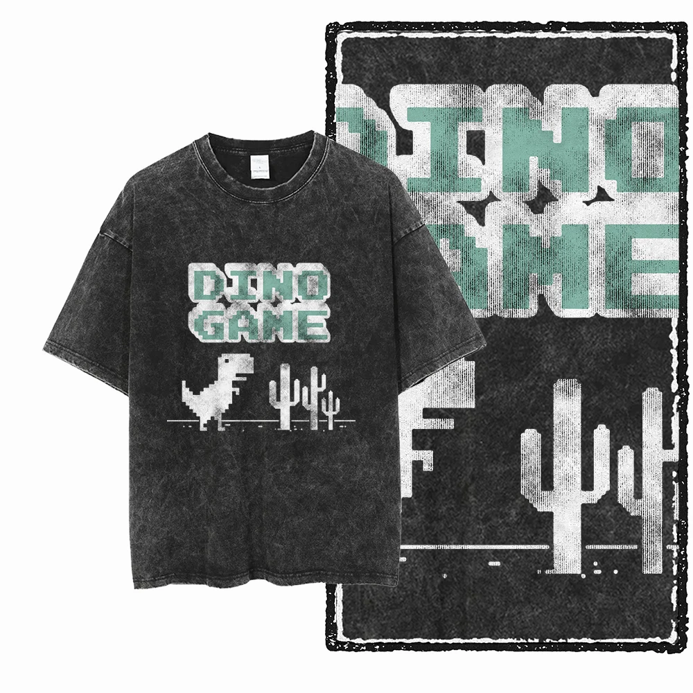 كول الشارع الشهير الرجال والنساء حجم كبير تي شيرت ZH دينو لعبة موضوع مطبوعة القطن مخلل نمط حصري للجنسين تي شيرت