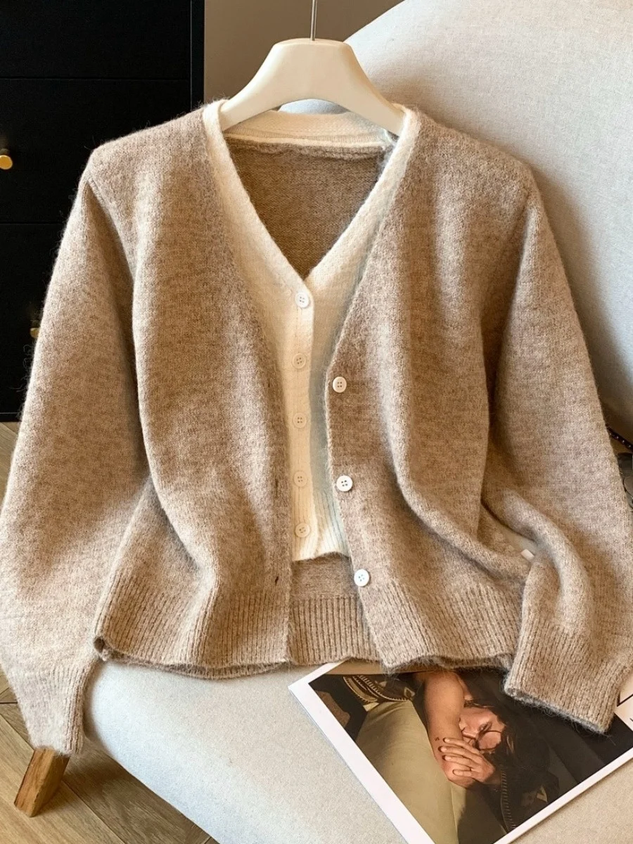 أوصى الذاتي كي طويلة Sve V-Ne محبوك سترة مفتوحة المرأة الخريف الشتاء لينة مريحة سترة Jaet الكورية Sle #3