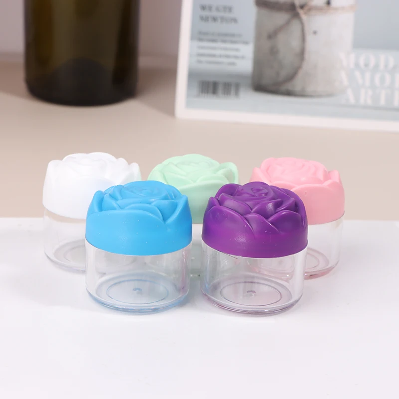 6Pcs 20g Plastic Cosmetic Cream Containers With Rose Shaped Screw Caps Empty Makeup Sample Jars Lip Balm Pot Jar