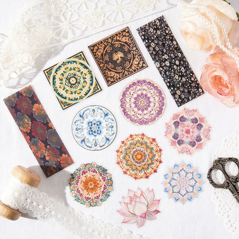 Card Lover 30 Pcs [Fantasy Treasure Series] Classical Pattern Hand Tent Multitone PET Sticker Paper Material Scrapbook Kit