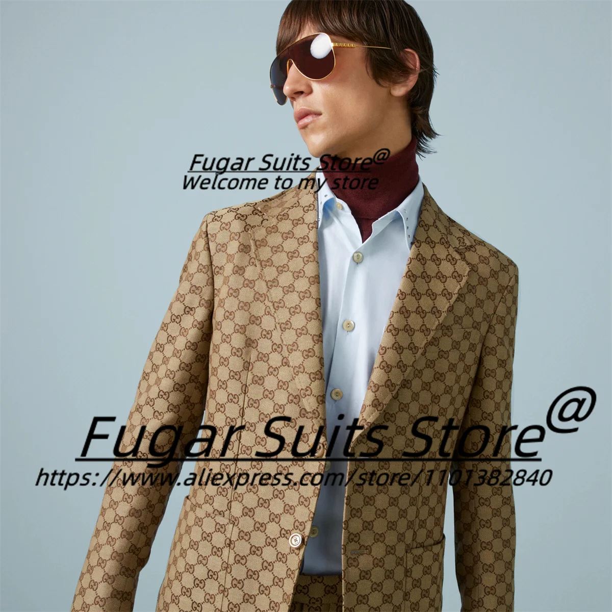 Fashion coklat kasual pria Slim Fit berlekuk kerah pria Formal tuksedo 2 buah set klasik tampan pria Blazer kostum Homme