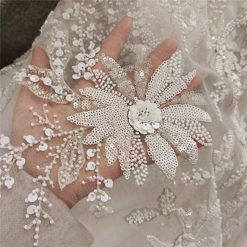 New Luxury Sequin Embroidered Fabric Wedding Dress Children's Dress Performance Dress DIY Lace Fabric