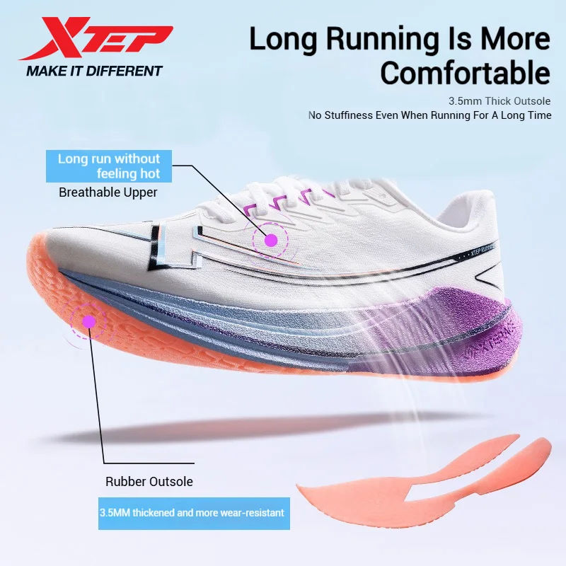 Xtep Shyft 1.0 احذية الجري المهنية للرجال 2025 الصيف ماراثون امتصاص الصدمات لوحة الكربون أحذية السباق 875319110083