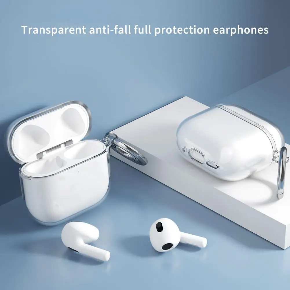 Split Transparent Earphone Protective Cover With Hook For AirPods 4 Cases Hard TPU Clear Headphone Cover For AirPods 4