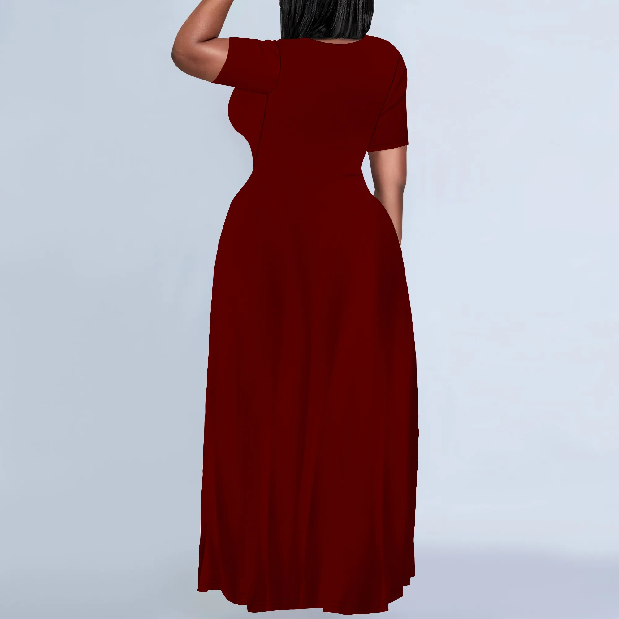 

Plus Size Solid Burgundy Maxi Dress Elegant Party Evening Wear
