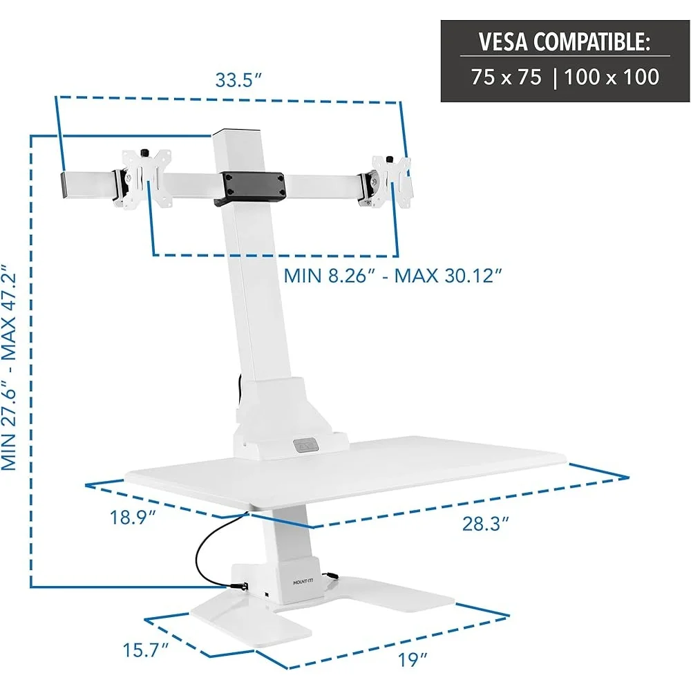 Electric Sit Stand Desk Converter Ergonomic Height Adjustable Riser Dual Monitor Mounts Motorized Workstation Home Office