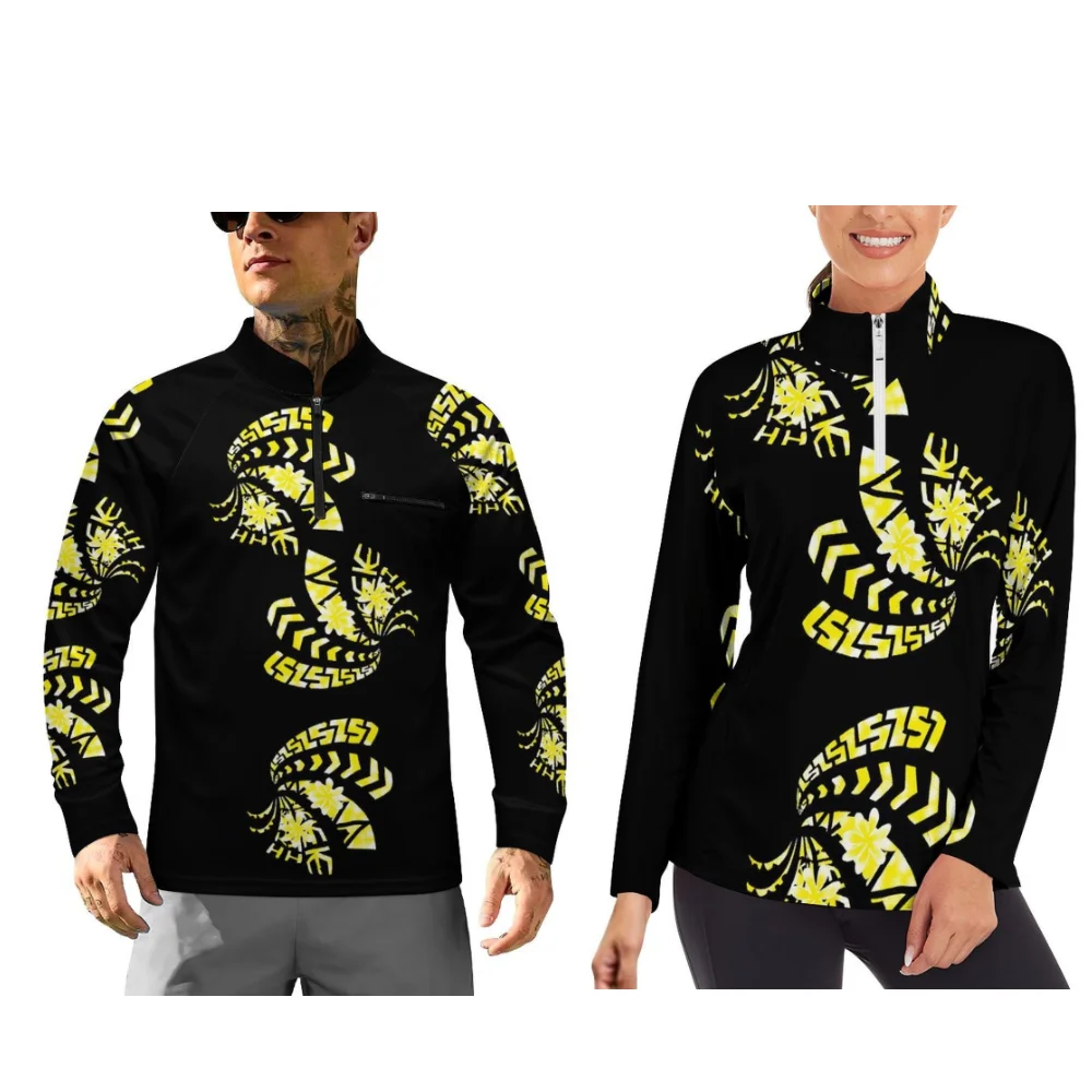 

Long-Sleeved Sportswear For Autumn And Winter Sporty Couple Outfits With Polynesian Floral Patterns Customizable Couple Outfits