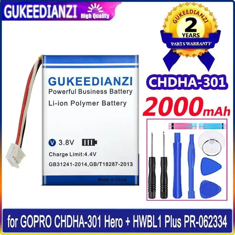 

Высокосовместимый аккумулятор для спортивной камеры, 2000 мАч, долговечный для Gopro Hero + Hwbl 1 Plus PR-062334 Chdha-301