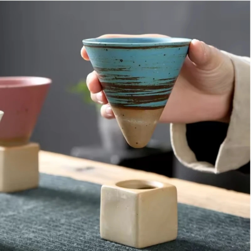 Vintage Keramiktasse, japanische grobe Keramik, Nachmittagstee, Tassen, kreativer konischer Trichter, Kaffeetasse, Heimküche, Trinkutensilien