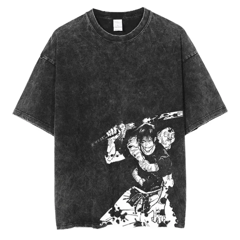 

Jujutsu Kaisen 2026 New Hot Vintage Washed Old T-Shirt Men's Cotton Top Street Trend Y2K Classic Printing Pattern Anime Figure