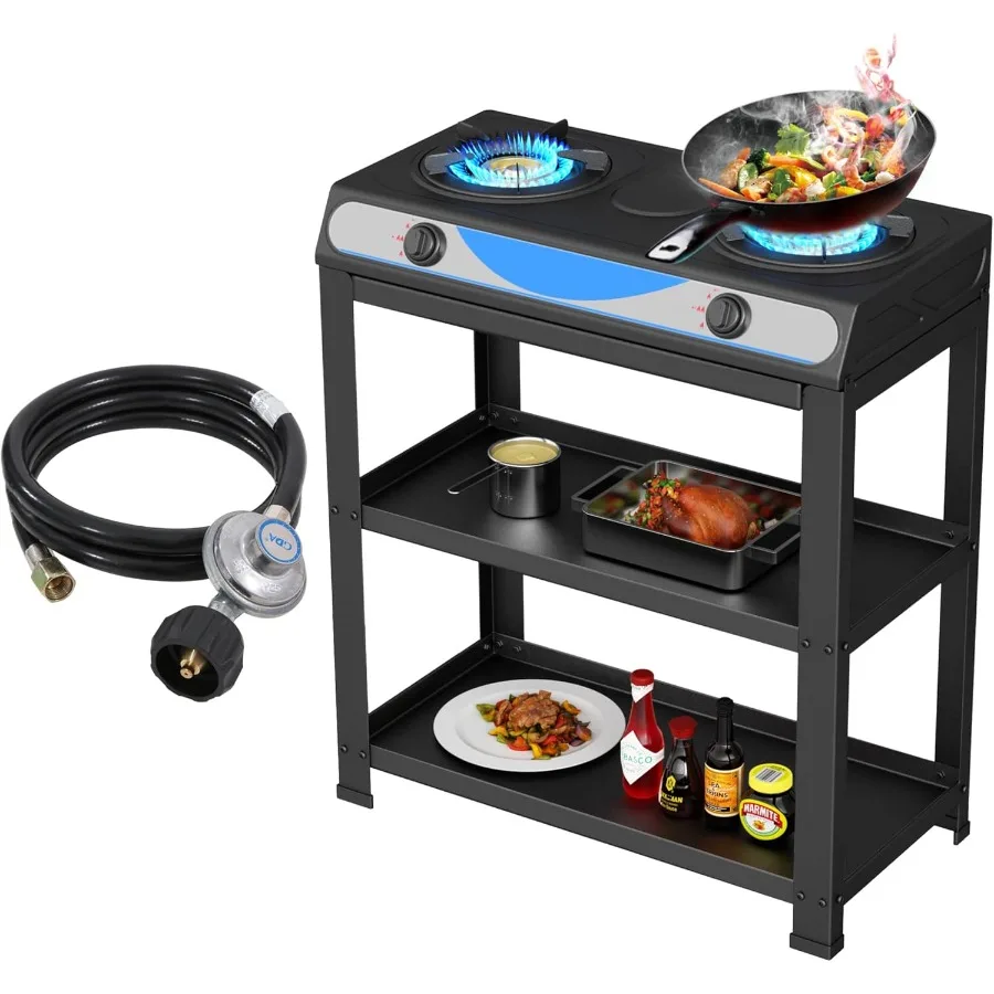 

Газовая плита на пропане, 2 конфорки, портативная, с автоматическим зажиганием, из нержавеющей стали, 19000 БТЕ/ч, идеально подходит для уличных кухонь