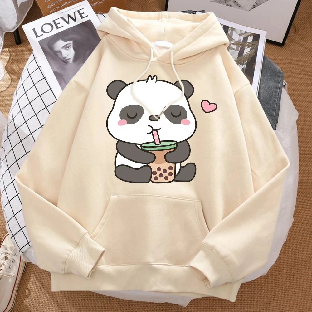 Pandas Love Drinking Pearl Milk Tea Print Hoodie Men Harajuku Warm Hoody Fashion Casual Sweatshirt Autumn Big Size Sportswears