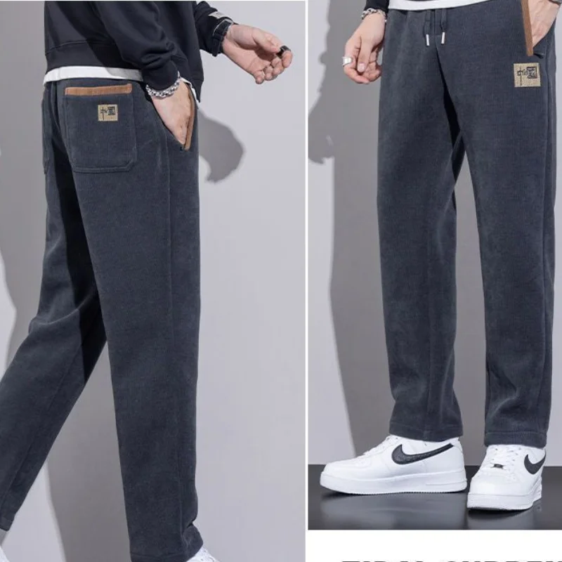 الرجال سراويل شتوية موضة ملابس كاجوال رياضية تمتد السراويل الخريف ملابس رجالية فضفاضة تناسب المخملية الملابس الدافئة نمط جديد