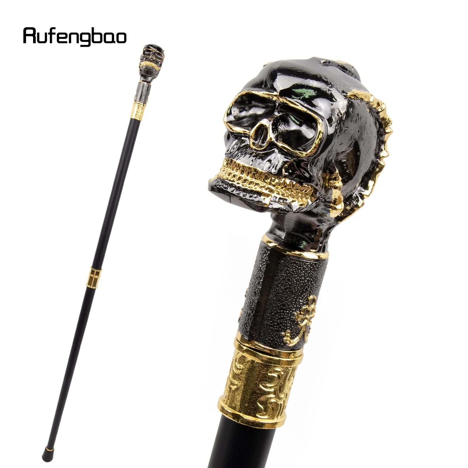 Golden Black Skull หัวฟันใหญ่ Steampunk Walking Cane แฟชั่นเดิน Stick สุภาพบุรุษหรูหรา Crosier KNOB Walking Stick 90 ซม