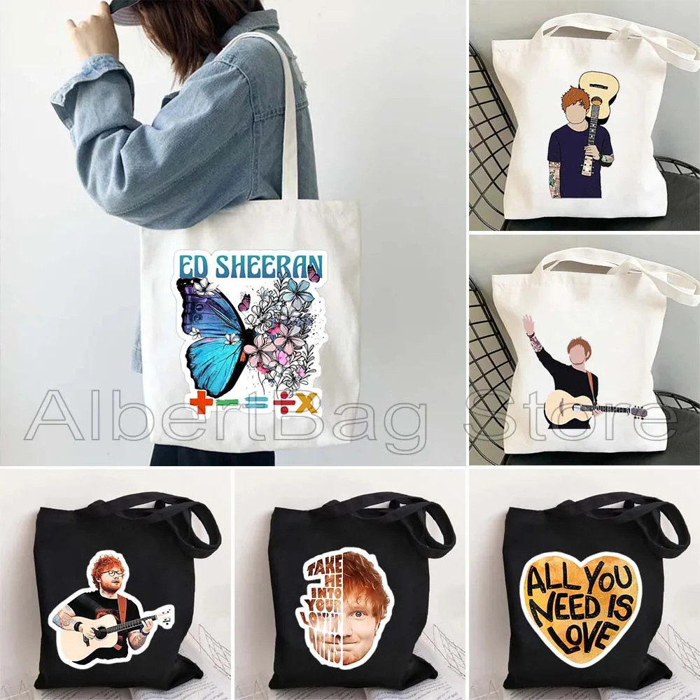 Ed Sheeran Lover Funny Cute Music Fan Gifts Women Canvas Shoulder Tote Bag Harajuku Shopper Reusable Cotton Handbag Grocery Bag