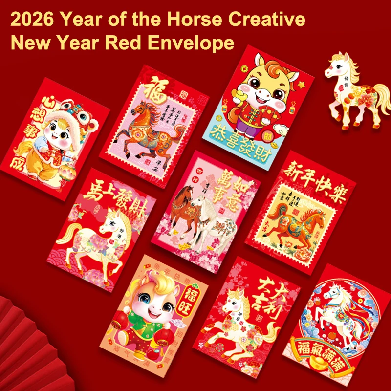 6Pcs 2026 Horse Year Red Envelope Lucky Red Pockets Spring Festival Money Envelope