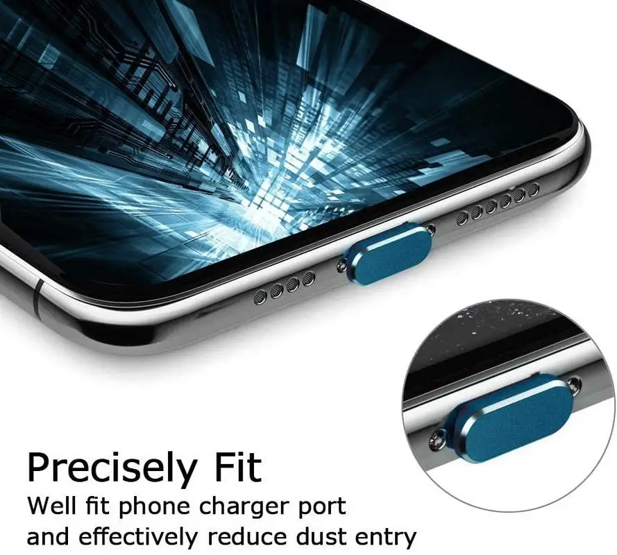 Metal Anti Dust Plug Phone Charging Port Cap Durable Universal Charger Dock Dustproof Cover for Lightning 8-pin for iPhone iPad