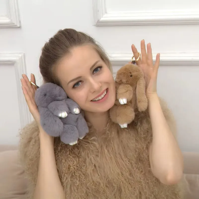 

Fluffy Keychain Real Rex Rabbit Fur Keychain Cute Rabbit Doll Keychain Plush Accessories
