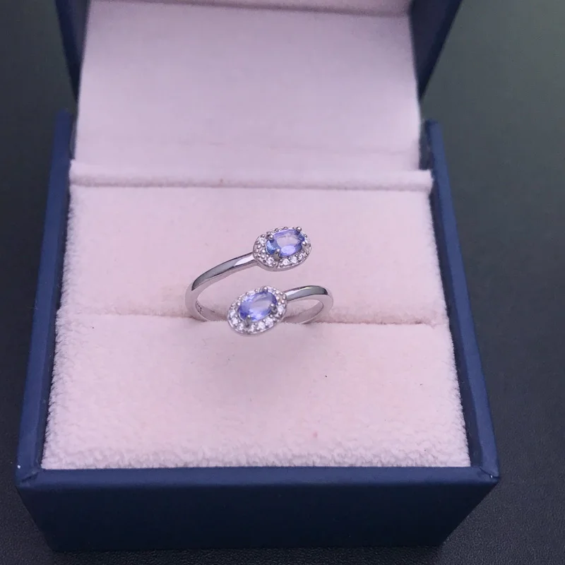 Anello in argento Sterling 925 con Tanzanite naturale pietra preziosa genuina 3*5mm gioielli classici per feste di matrimonio per regali da donna di