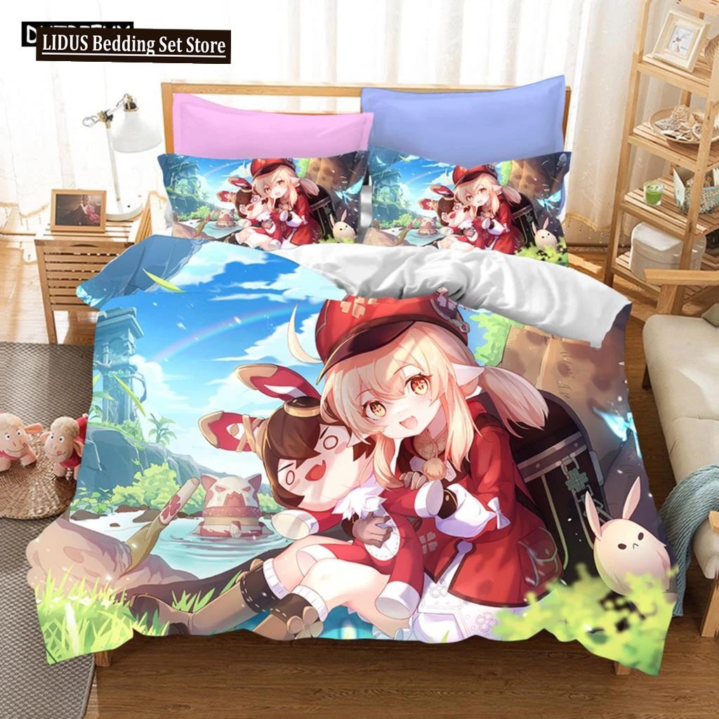 3D Game Genshin Impact Bedding Sets Keqing Xiao Duvet Cover Set 2/3 Pieces Boys Adults Single Full Queen King Size Bed Linen