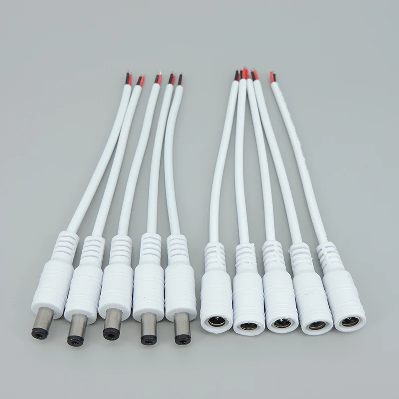 5x white black DC male or Female extend power supply Cable 5.5x2.1mm Plug Wire 22awg Connector For 3528 5050 LED Strip Light