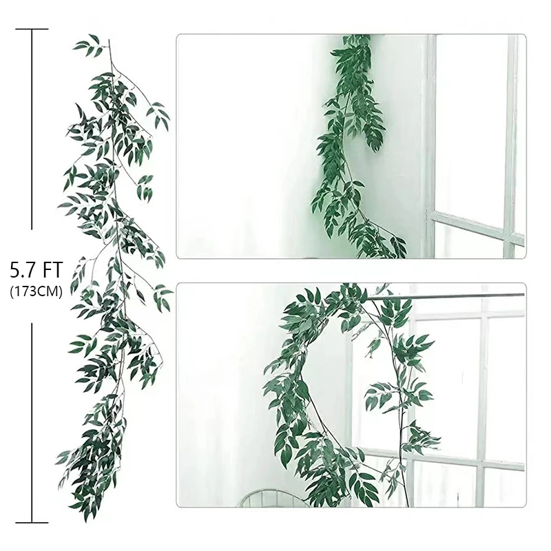 1Pack (5.7ft) Artificial Willow Leaves Vines - Fake Silk Hanging Willow Plant Greenery Garland String for Indoor Wedding Decor