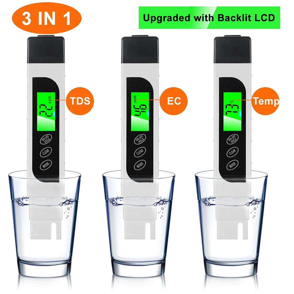 Podofo 3 في 1 الرقمية جهاز اختبار جودة المياه مقياس إجمالي المواد المذابة المدى 0-9999ppm متعددة الوظائف نقاء المياه مقياس الحرارة EC تستر